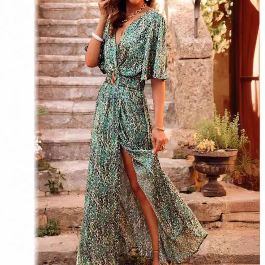 Ladies maxi dress – Wrapmodel – V-neck – Belt – Short sleeve – Airy fit - Image 3
