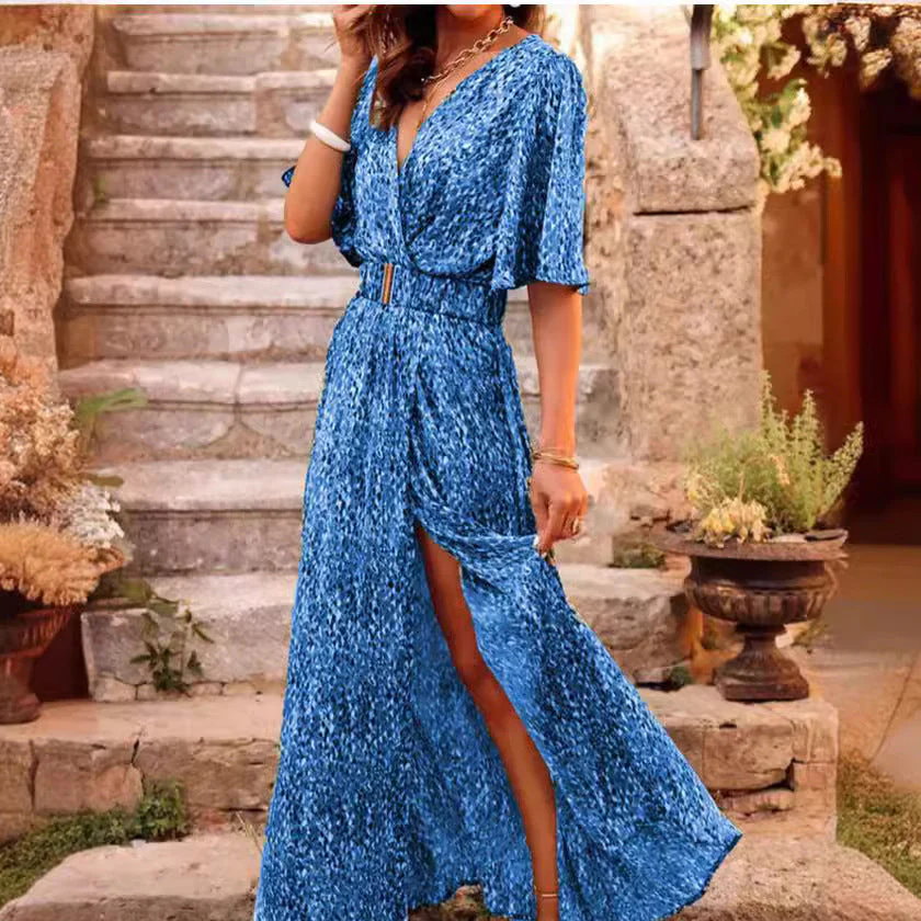 Ladies maxi dress – Wrapmodel – V-neck – Belt – Short sleeve – Airy fit - Image 4