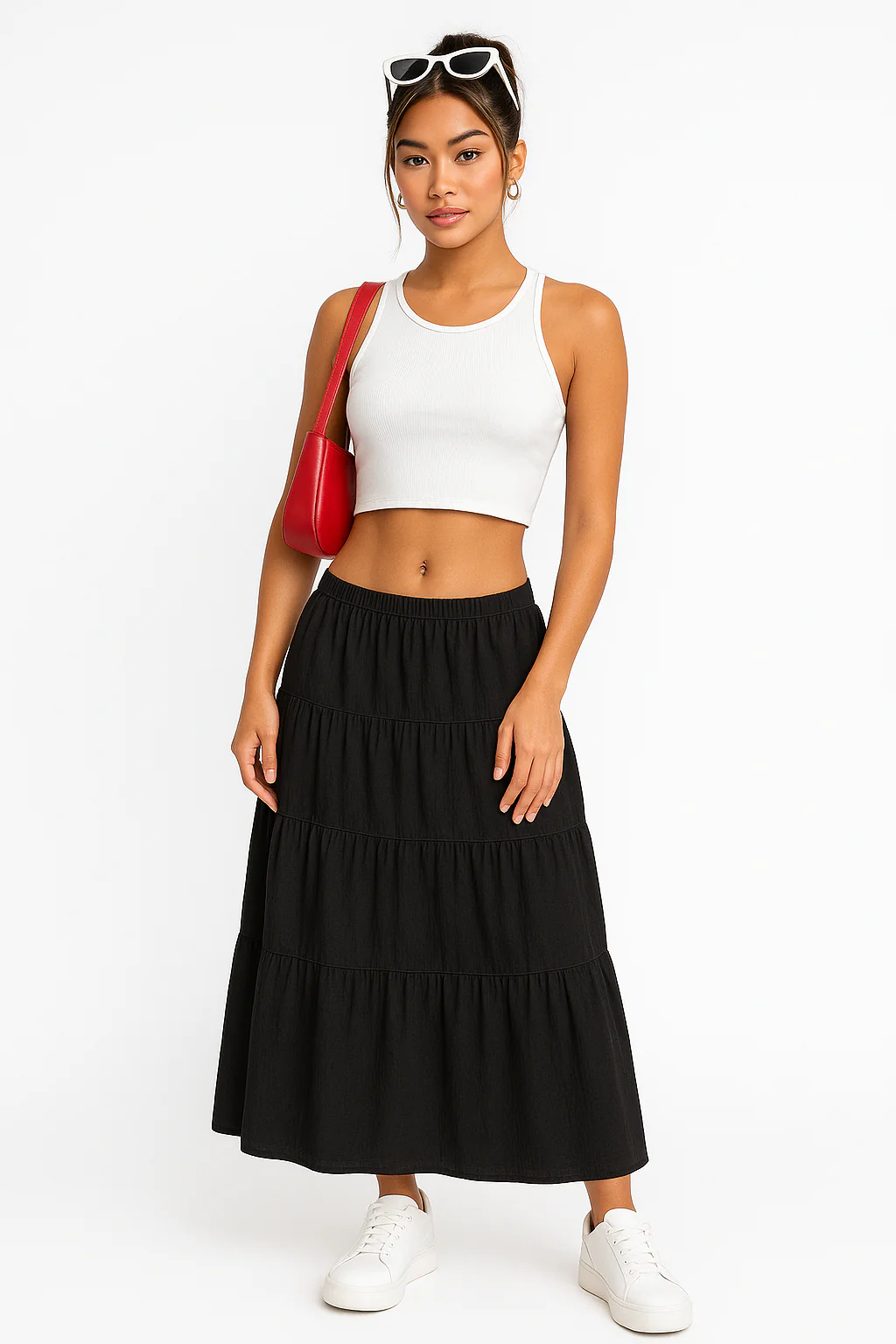 Women's Maxi Skirt – A-line Fit – Layered Ruffles – Drawstring Waist - Image 2