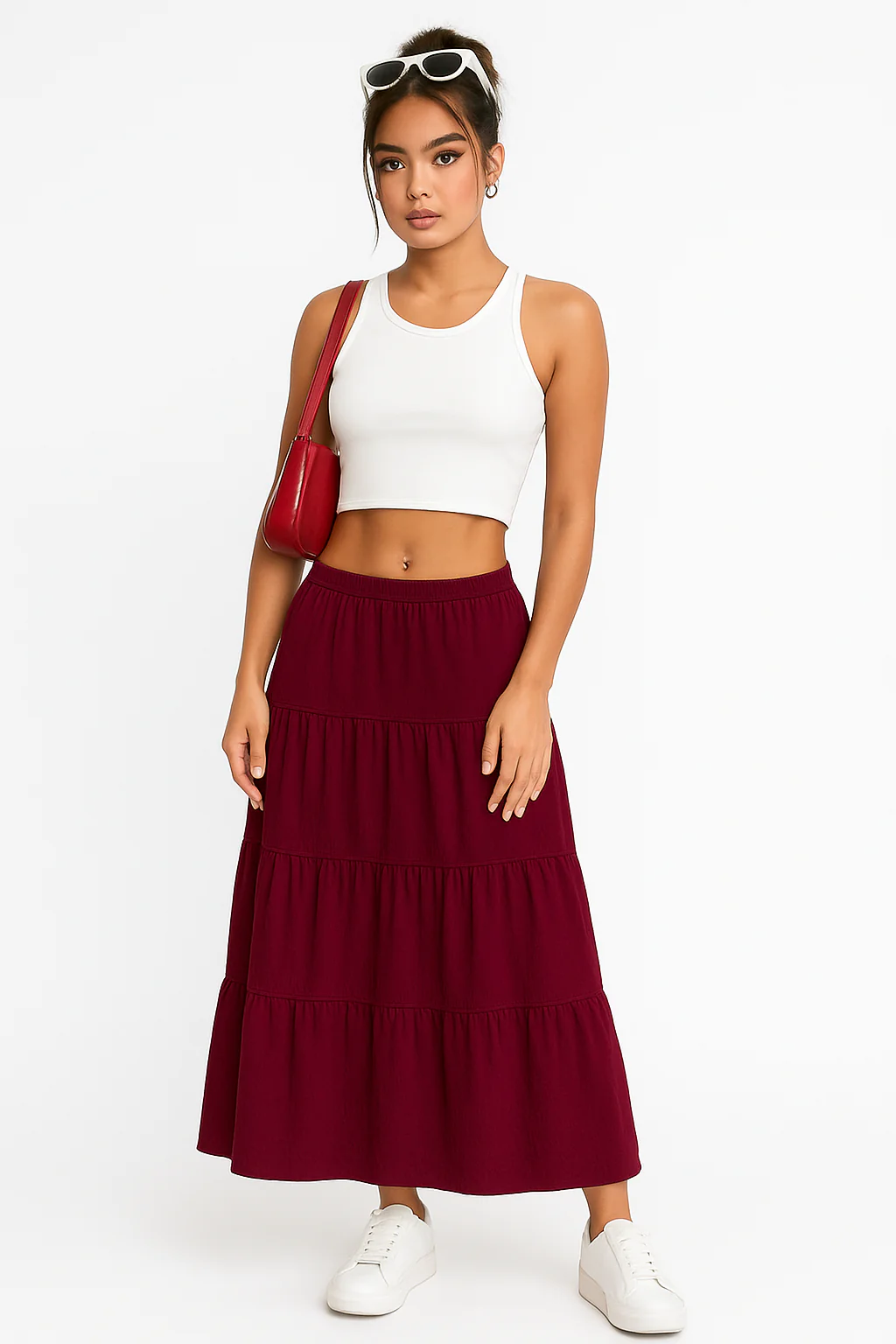 Women's Maxi Skirt – A-line Fit – Layered Ruffles – Drawstring Waist - Image 3