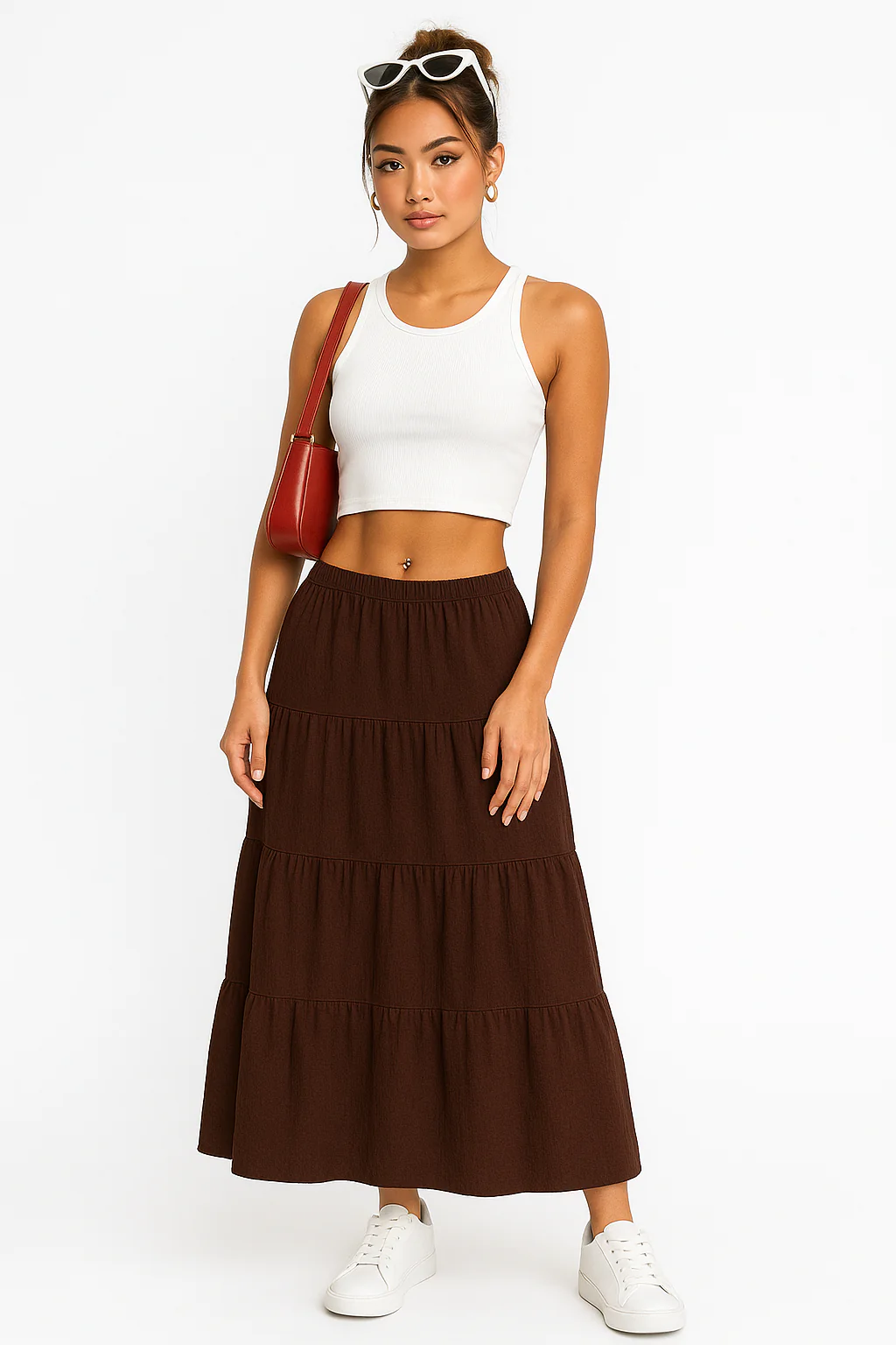 Women's Maxi Skirt – A-line Fit – Layered Ruffles – Drawstring Waist - Image 4