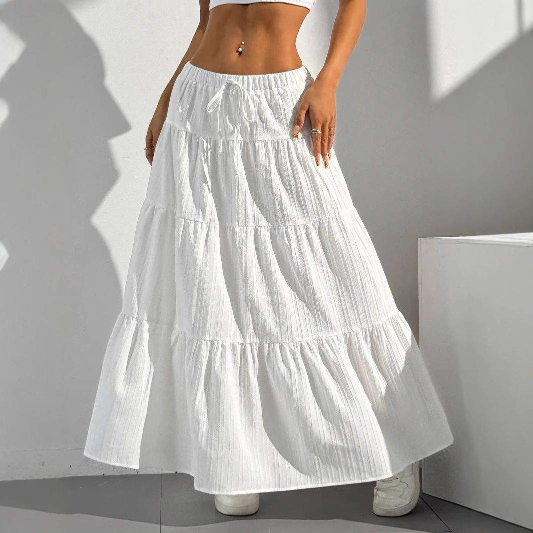Women's Maxi Skirt – A-line Fit – Layered Ruffles – Drawstring Waist - Image 6