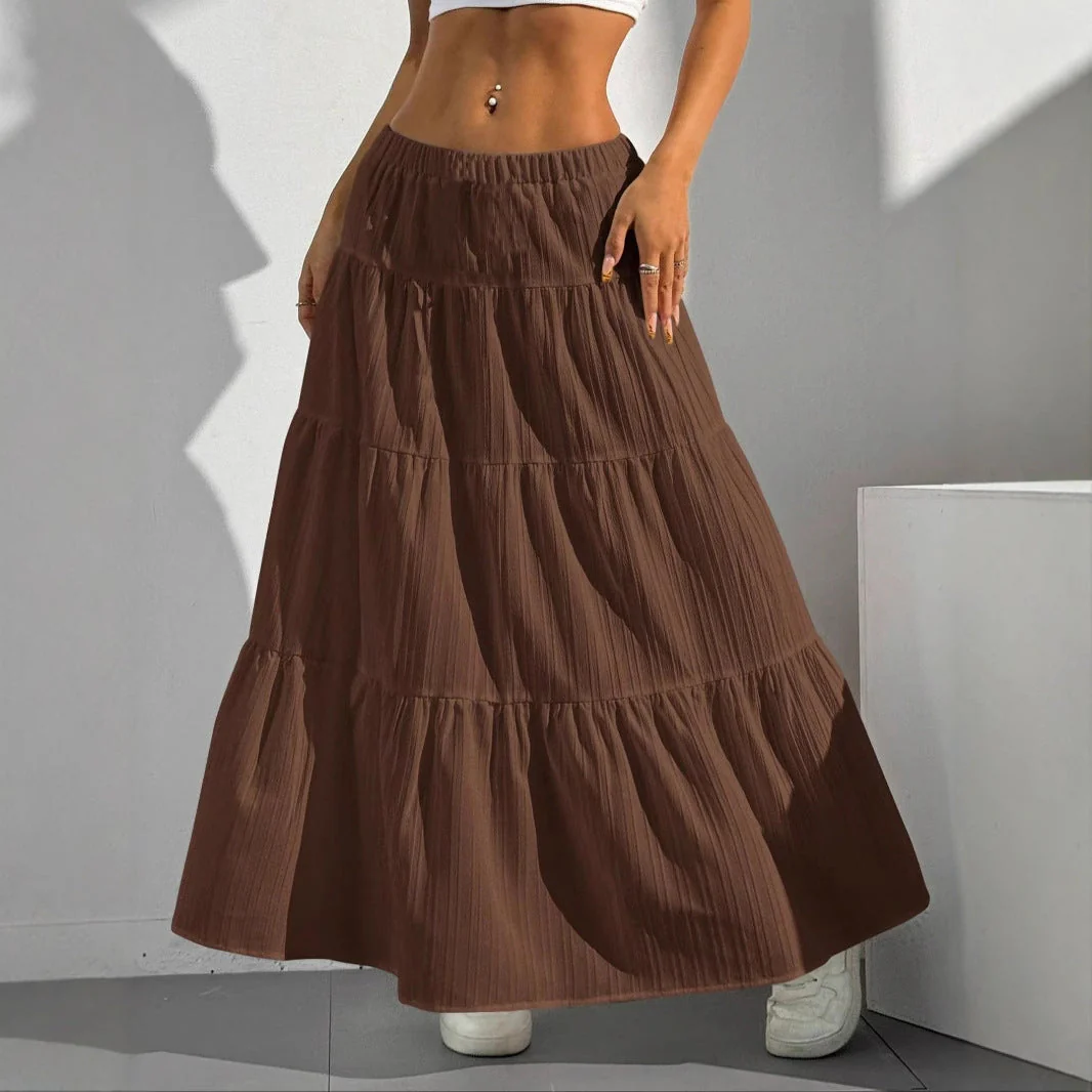 Women's Maxi Skirt – A-line Fit – Layered Ruffles – Drawstring Waist - Image 7