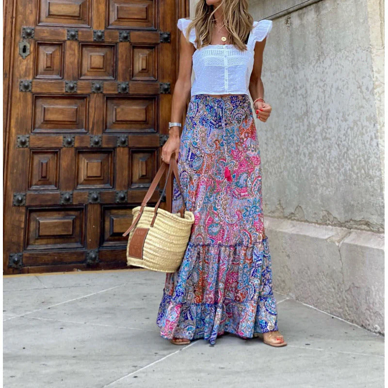 Ladies Maxi Skirt – Bohemian Print – Layered Design – Airy Breathable Fabric - Image 2