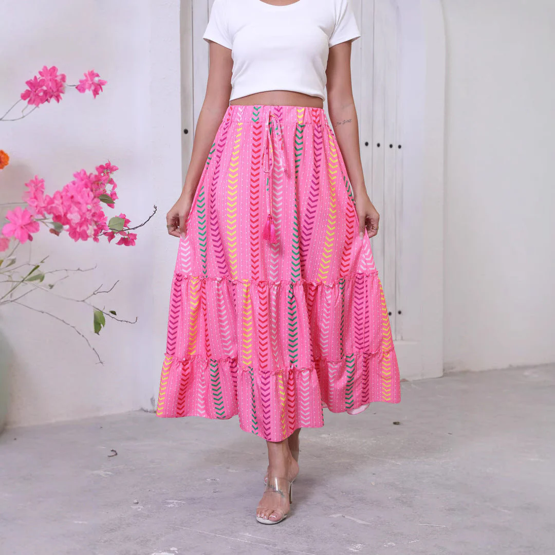 Ladies maxi skirt – Flowy fit – Cotton – Layered design – Drawstring waist - Image 2