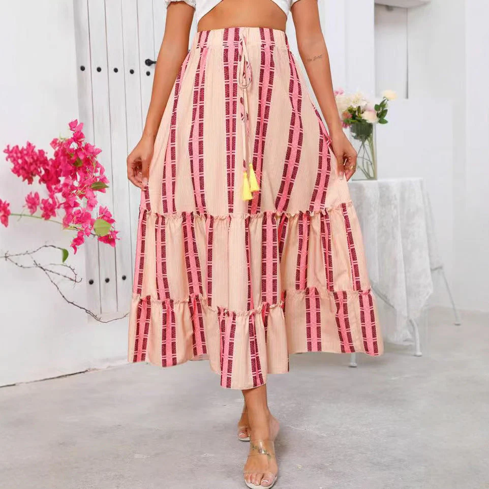 Ladies maxi skirt – Flowy fit – Cotton – Layered design – Drawstring waist - Image 3