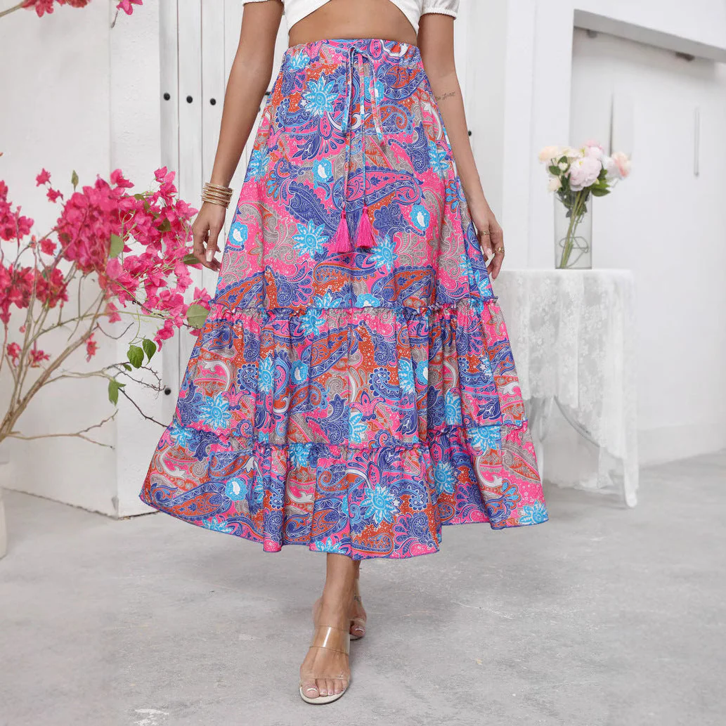 Ladies maxi skirt – Flowy fit – Cotton – Layered design – Drawstring waist - Image 4