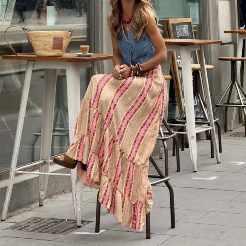 Ladies Maxi Skirt – Loose-Fitting Style – Tiered Hem – Breathable Natural Fabric - Image 2