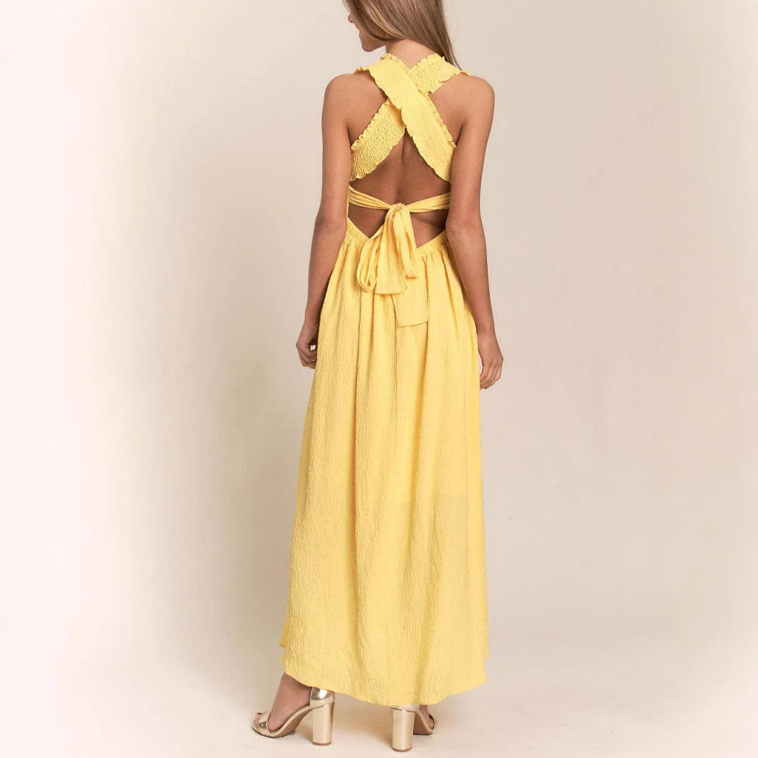 Women's Maxi Summer Dress – Cotton – A-line Fit – Spaghetti Straps – Shirred Bodice - Image 3