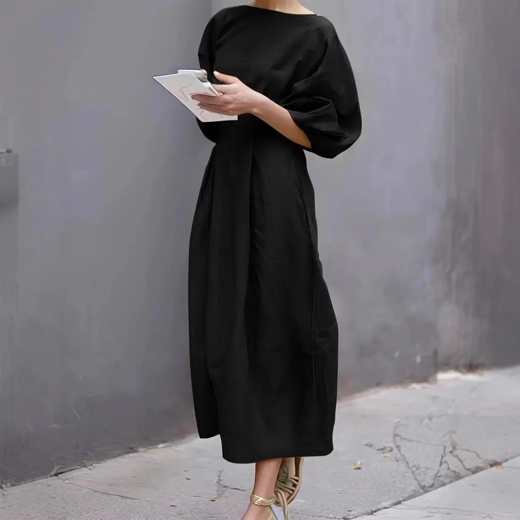 Ladies Maxi Dress – Loose-Fitting Model – Puff Sleeves – Round Neck – Airy Fabric - Image 4