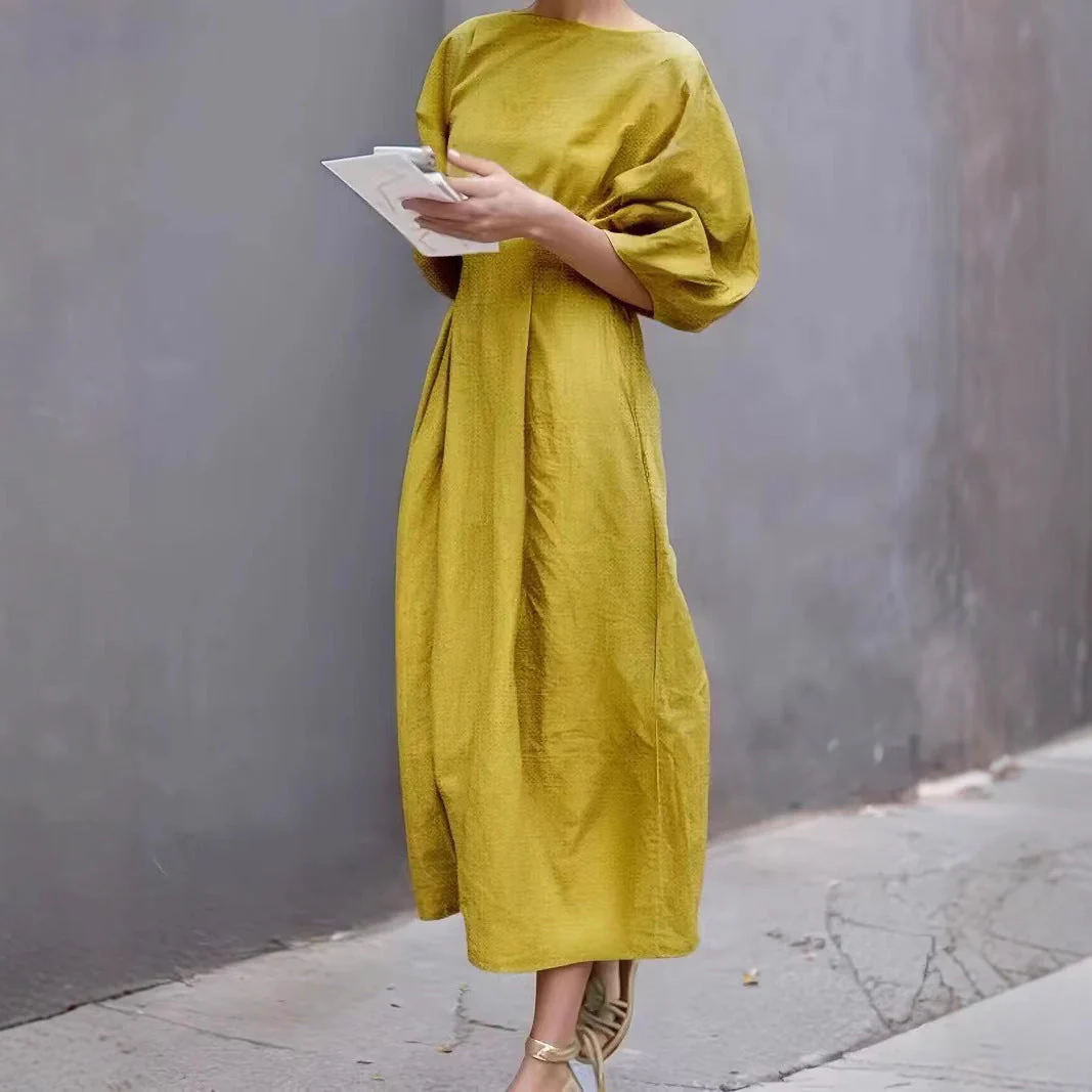 Ladies Maxi Dress – Loose-Fitting Model – Puff Sleeves – Round Neck – Airy Fabric - Image 5