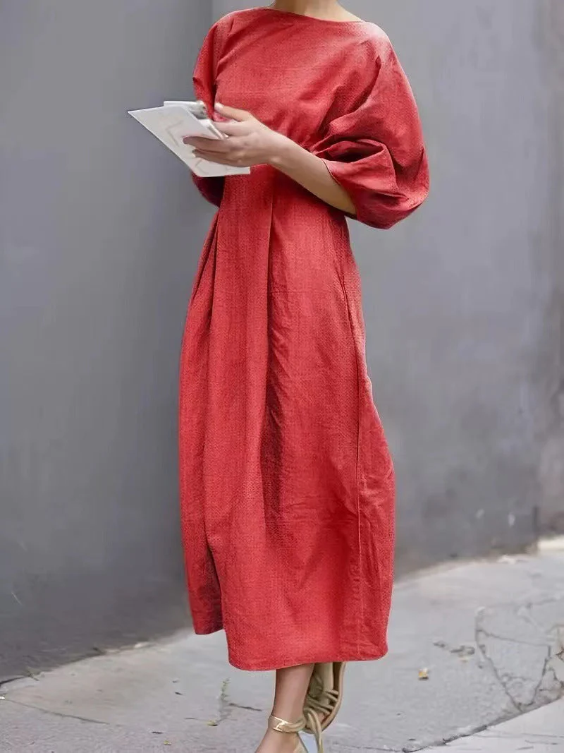 Ladies Maxi Dress – Loose-Fitting Model – Puff Sleeves – Round Neck – Airy Fabric - Image 6