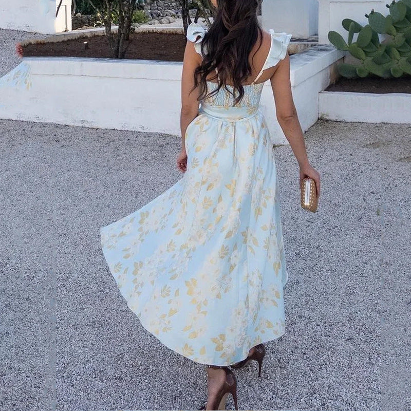 Ladies maxi dress – Natural fabrics – Sweetheart neckline – Tie straps – High slit - Image 2