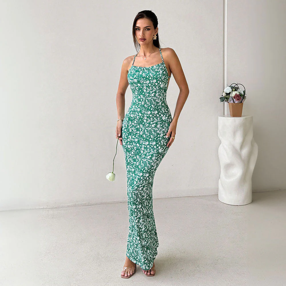 Ladies Maxi Dress – Natural Fibers – Tailored Fit – Spaghetti Straps – Open Back - Image 5