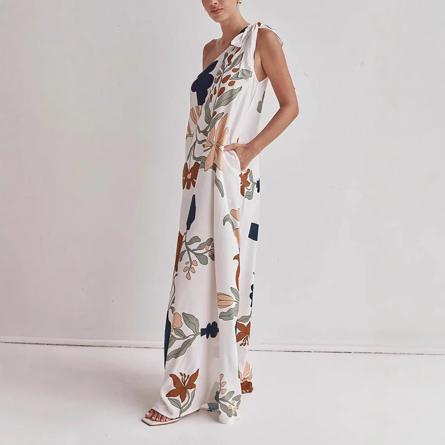 Women's Maxi Dress – One-Shoulder – Loose-Fitting – Natural Fabrics – Bold Print Design - Image 2