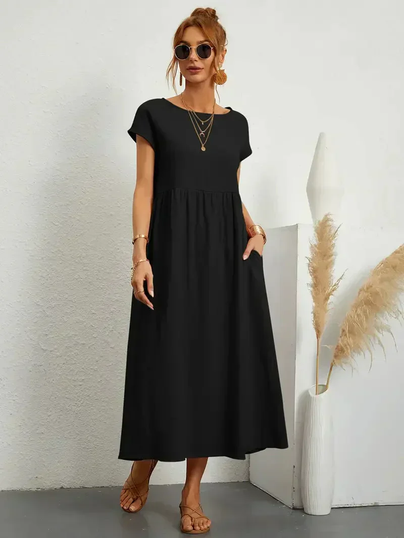 Women's Maxi Dress – Relaxed Fit – Short Sleeves – Ruched Waist – Breathable Comfort - Image 2