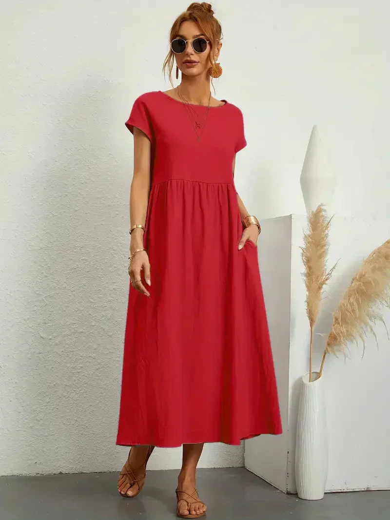 Women's Maxi Dress – Relaxed Fit – Short Sleeves – Ruched Waist – Breathable Comfort - Image 6