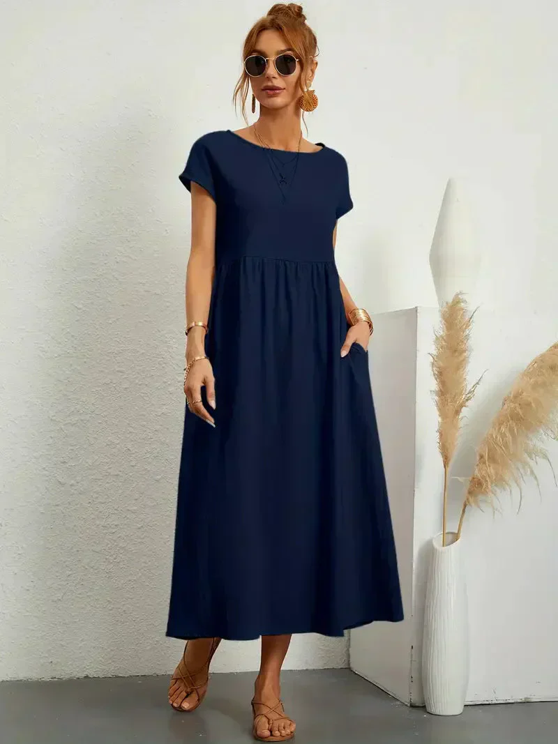 Women's Maxi Dress – Relaxed Fit – Short Sleeves – Ruched Waist – Breathable Comfort - Image 8