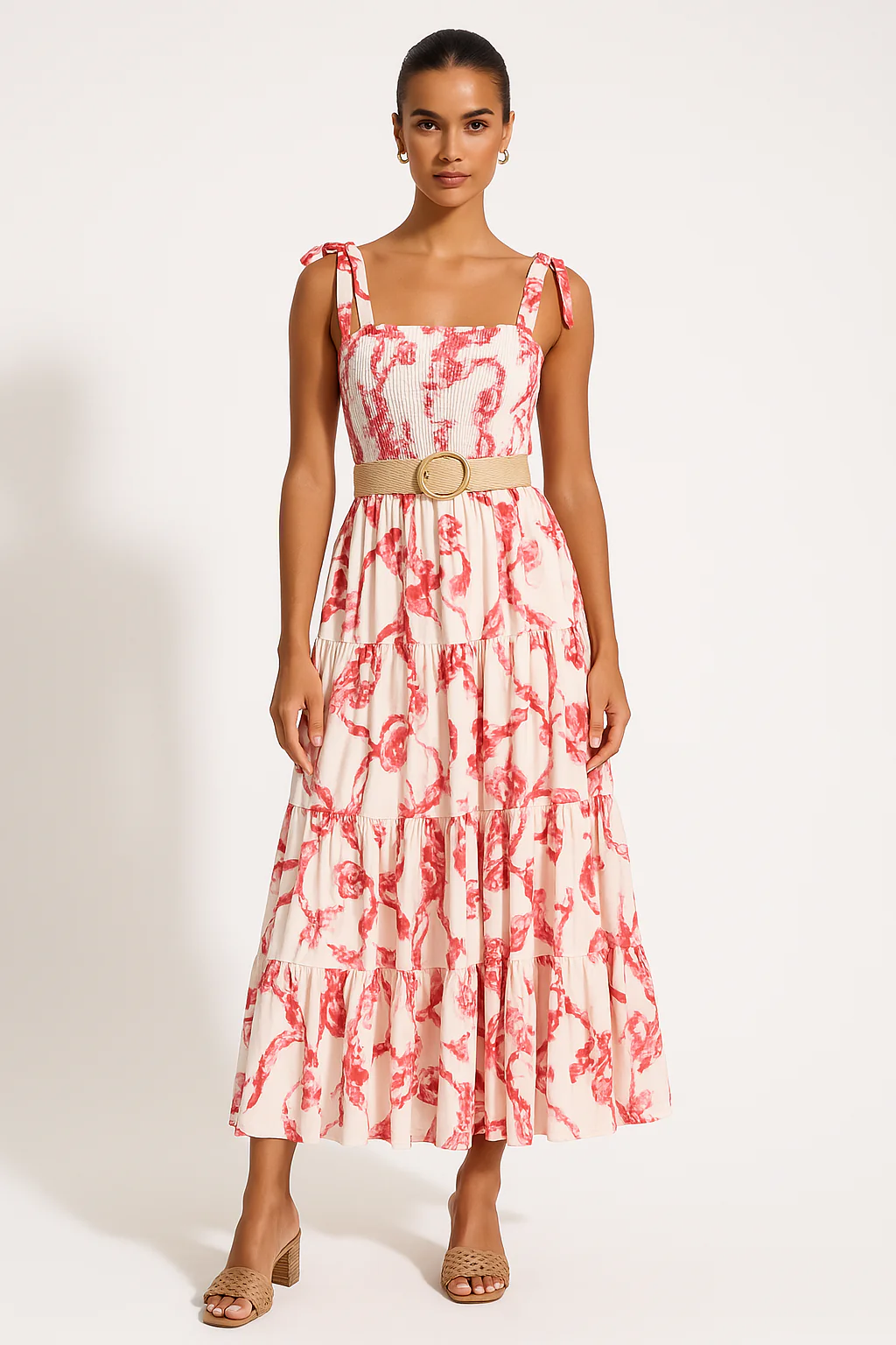 Women's Maxi Dress – Shirred Top – Adjustable Straps – Layered Skirt – Floral Print - Image 2