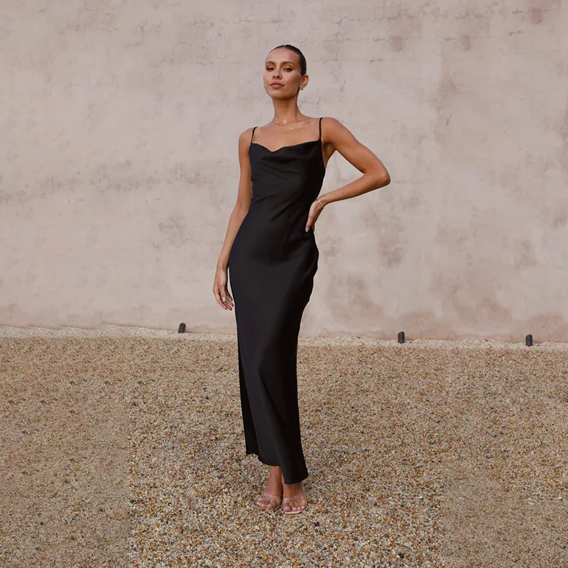 Ladies Maxi Dress – Slim Fit – Luxury Shiny Fabric – Sleeveless Cowl Neck Eveningwear - Image 11