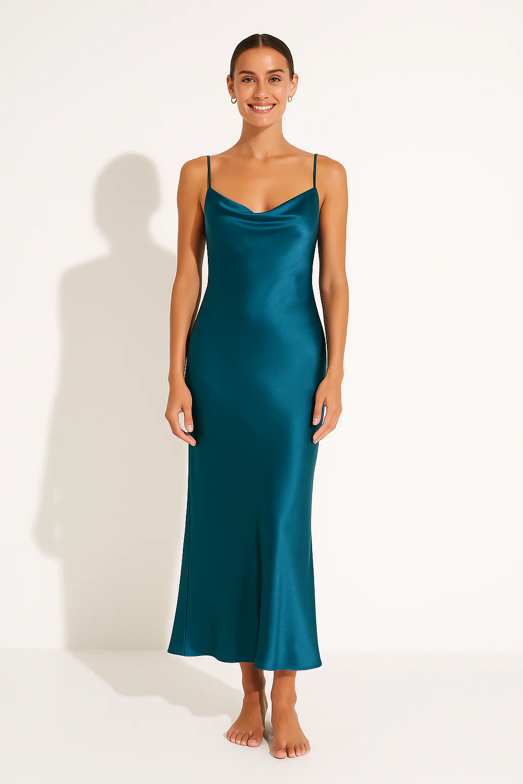 Ladies Maxi Dress – Slim Fit – Luxury Shiny Fabric – Sleeveless Cowl Neck Eveningwear - Image 2