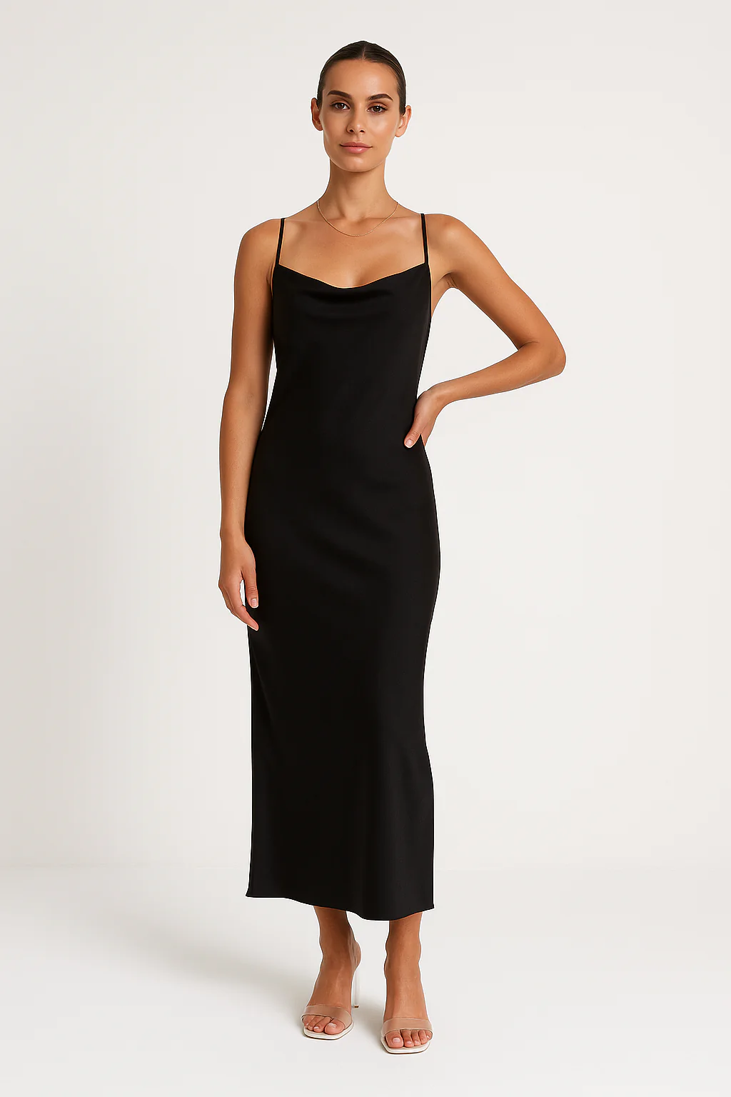 Ladies Maxi Dress – Slim Fit – Luxury Shiny Fabric – Sleeveless Cowl Neck Eveningwear - Image 3