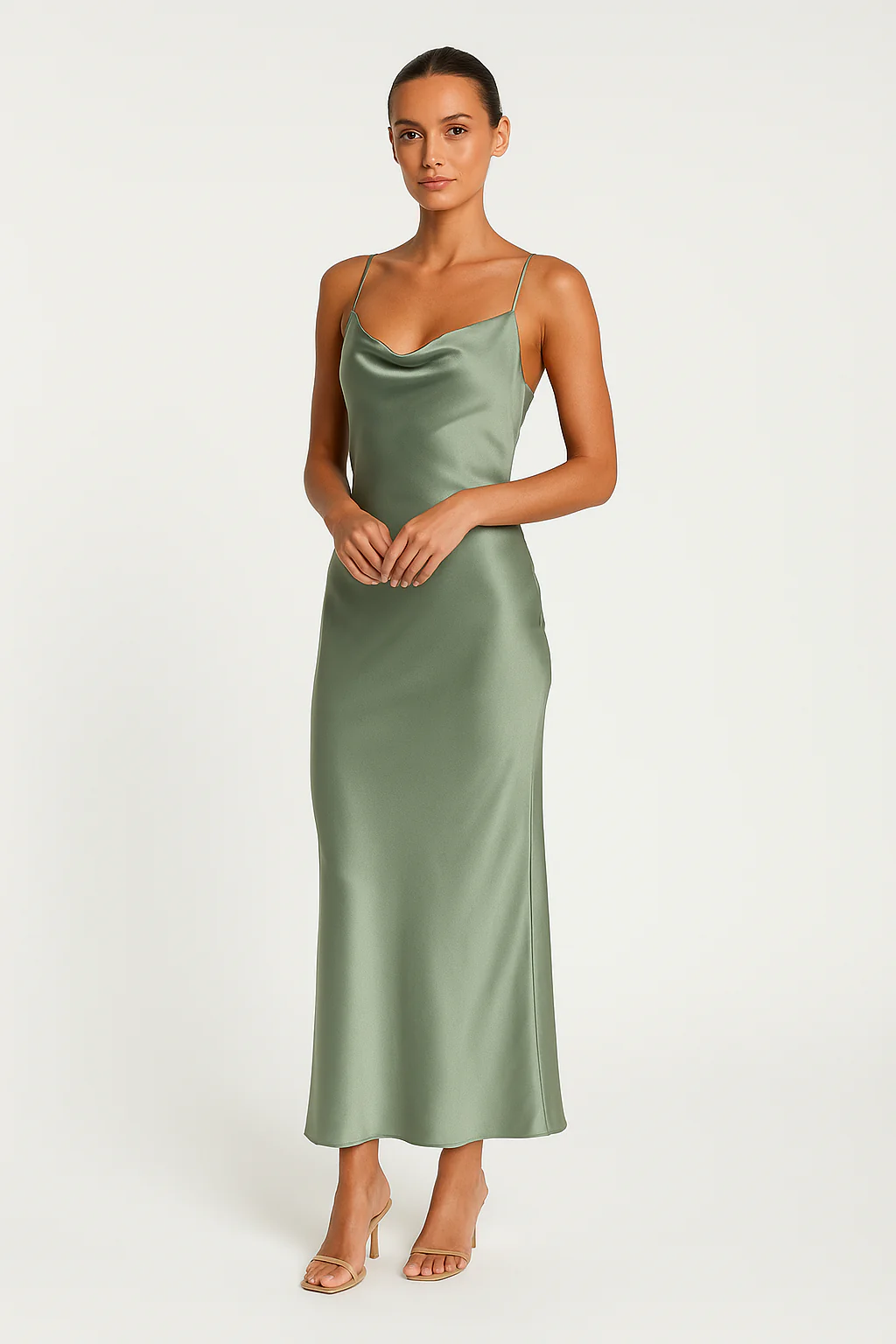 Ladies Maxi Dress – Slim Fit – Luxury Shiny Fabric – Sleeveless Cowl Neck Eveningwear - Image 4
