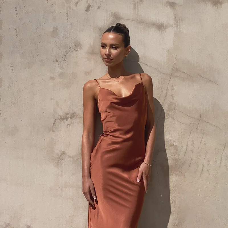 Ladies Maxi Dress – Slim Fit – Luxury Shiny Fabric – Sleeveless Cowl Neck Eveningwear - Image 6
