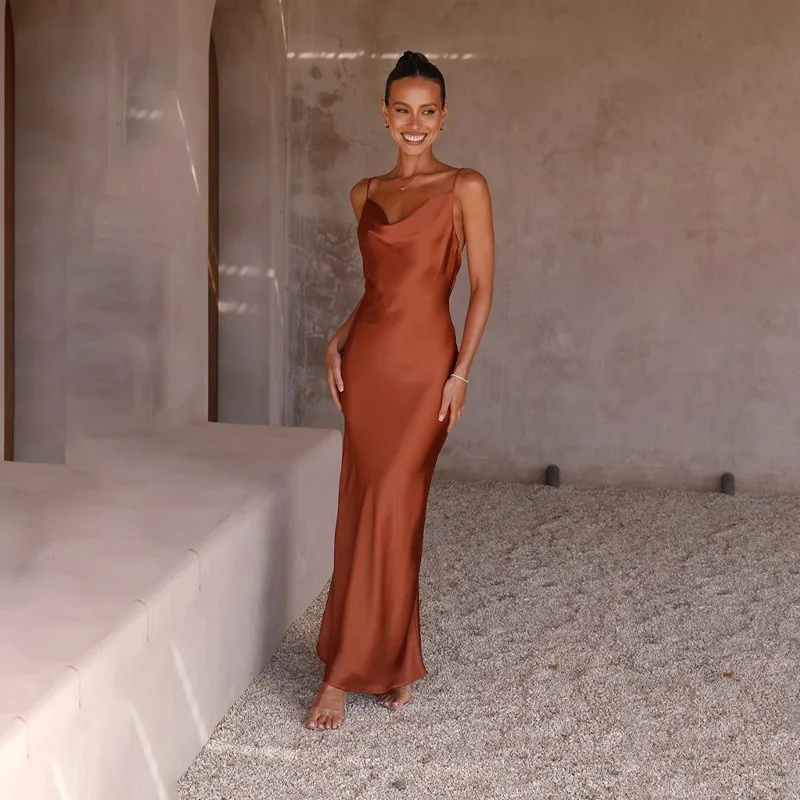 Ladies Maxi Dress – Slim Fit – Luxury Shiny Fabric – Sleeveless Cowl Neck Eveningwear - Image 7