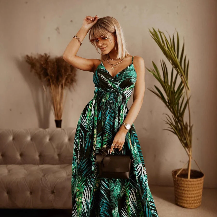 Women's Maxi Dress – V-Neck Wrap – Adjustable Straps – Floral Print – Fitted - Image 2