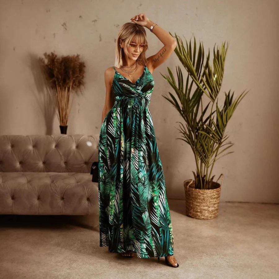 Women's Maxi Dress – V-Neck Wrap – Adjustable Straps – Floral Print – Fitted - Image 3