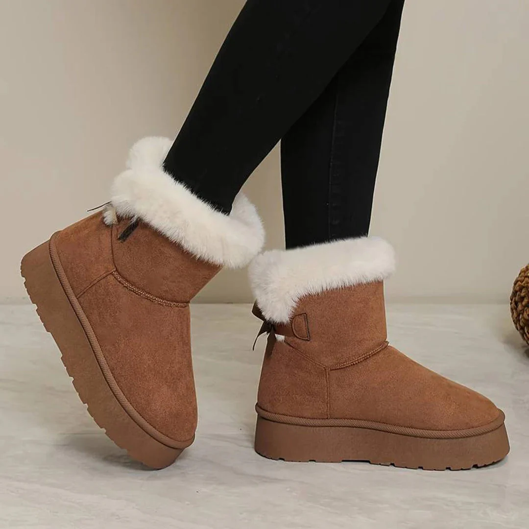 Women's Mid-Calf Boots – Suede Look – Faux Fur – Thick Sole – Casual Fit - Image 2