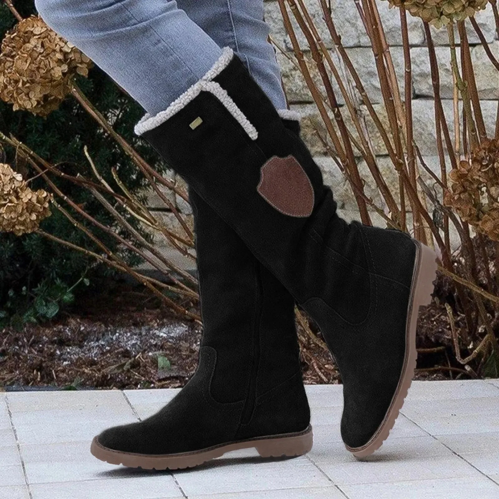 Women's Mid-Calf Boots – Suede Look – Relaxed Fit – Plush Lining – Profile Sole - Image 2