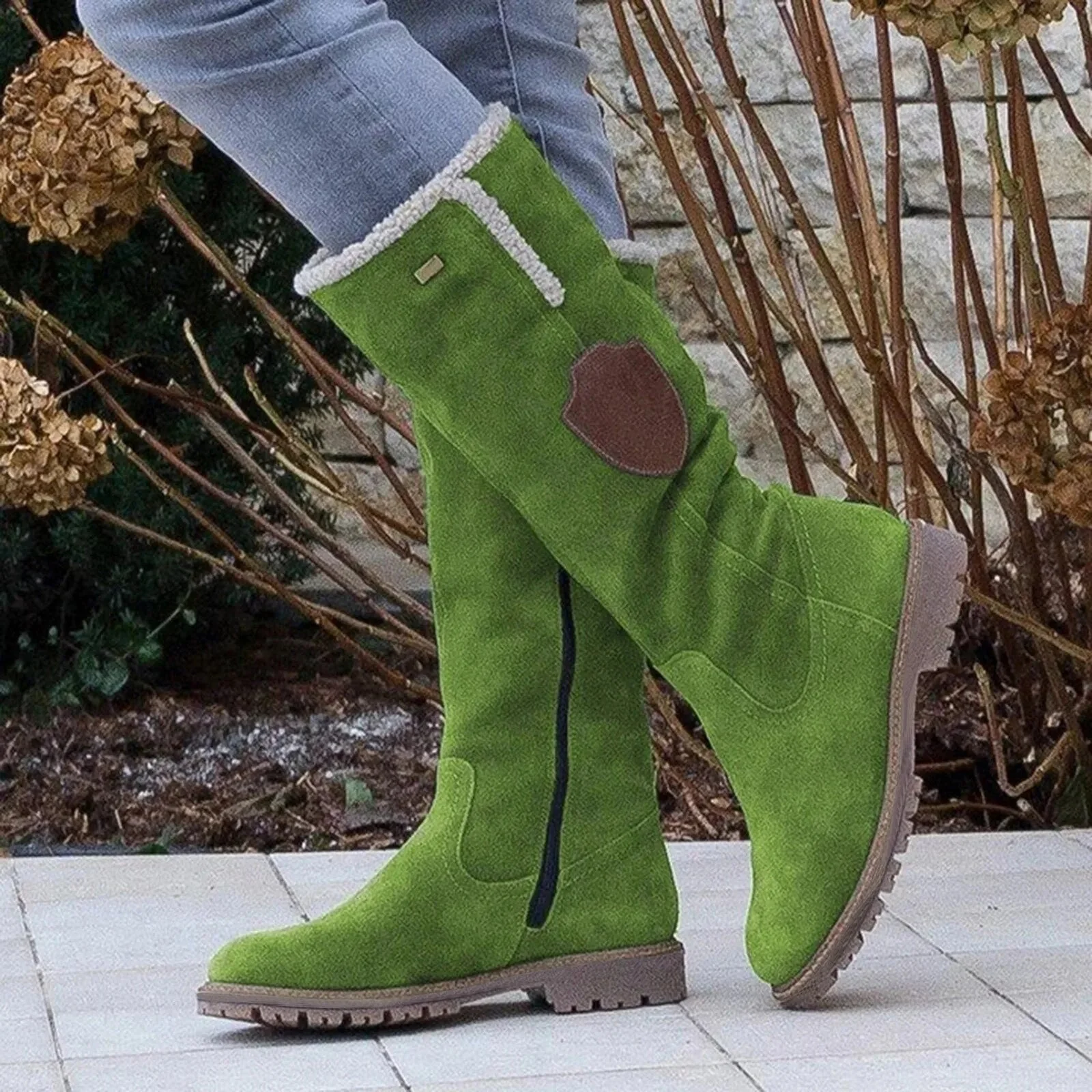 Women's Mid-Calf Boots – Suede Look – Relaxed Fit – Plush Lining – Profile Sole - Image 3