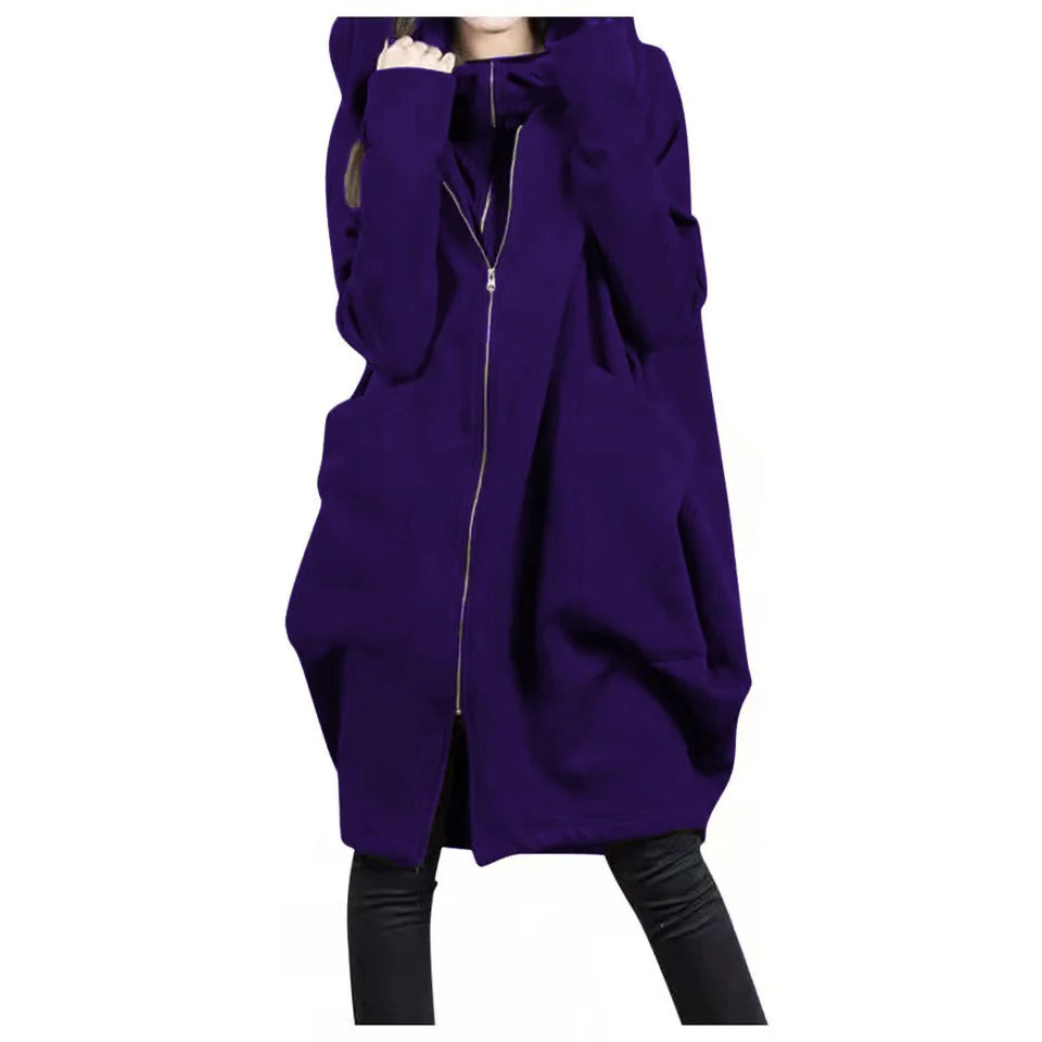 Women's Mid-Length Coat – Oversized Fit – Hood – Zipper Closure – Soft Wool Look - Image 4