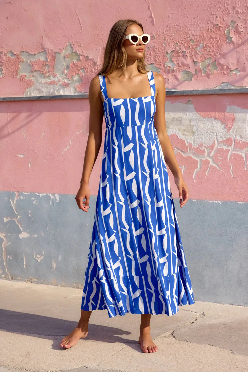 Women's Midi Dress – A-line Fit – Abstract Print – Linen Texture – Fits Loosely - Image 6