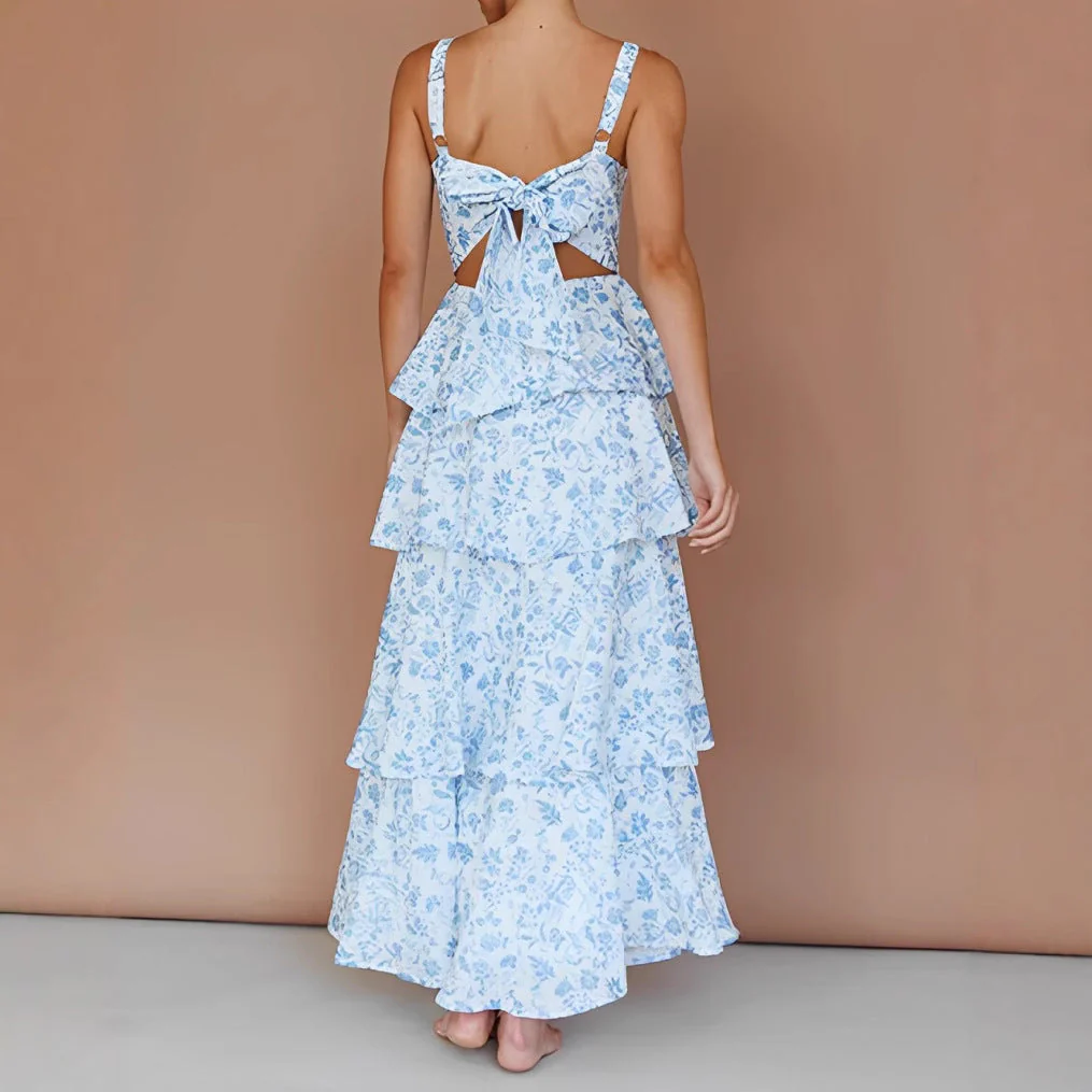 Women's midi dress – A-line fit – Floral print – Layered skirt – Sleeveless with straps - Image 2
