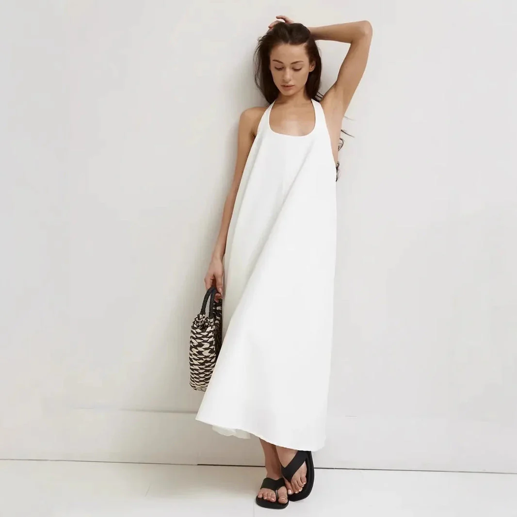 Women's Midi Dress – A-Line Fit – Halter Neck – Sleeveless – Airy Luxury Fabric - Image 4