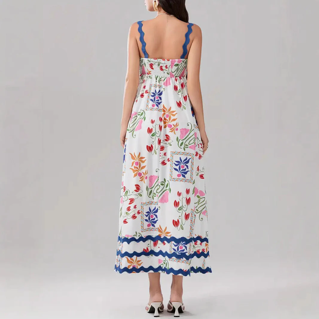 Ladies midi dress – A-line fit – Cotton mix – Ruffle details – spaghetti straps - Image 2