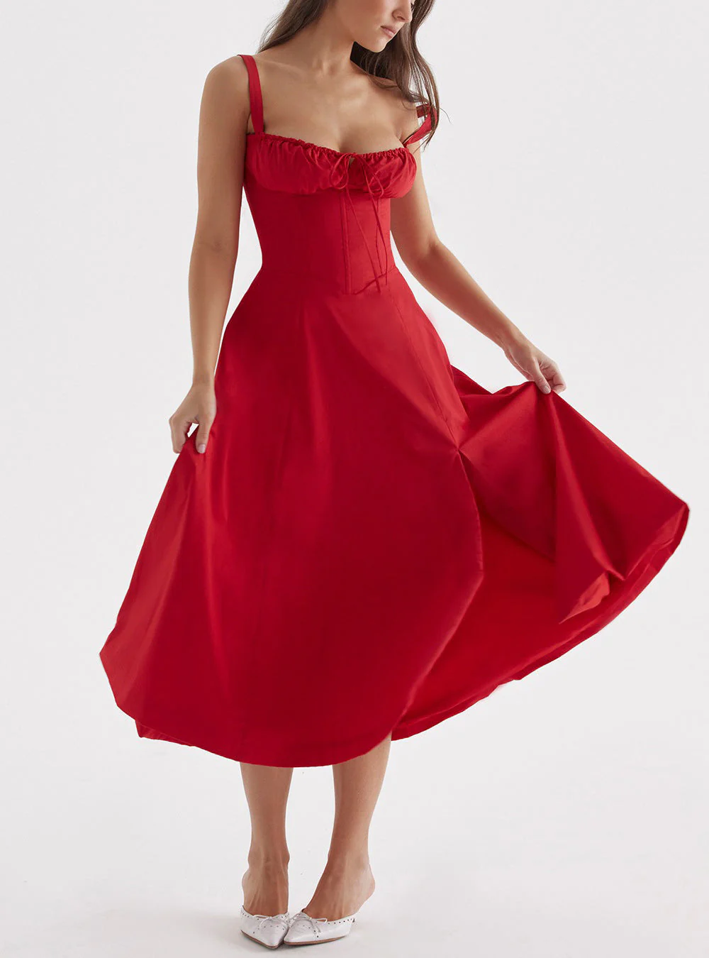 Ladies midi dress – A-line fit – Sleeveless – Floral print – Bow at bustline - Image 11
