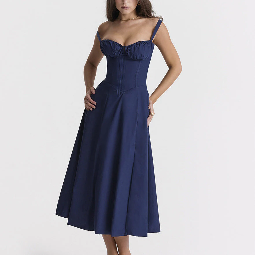 Ladies midi dress – A-line fit – Sleeveless – Floral print – Bow at bustline - Image 3