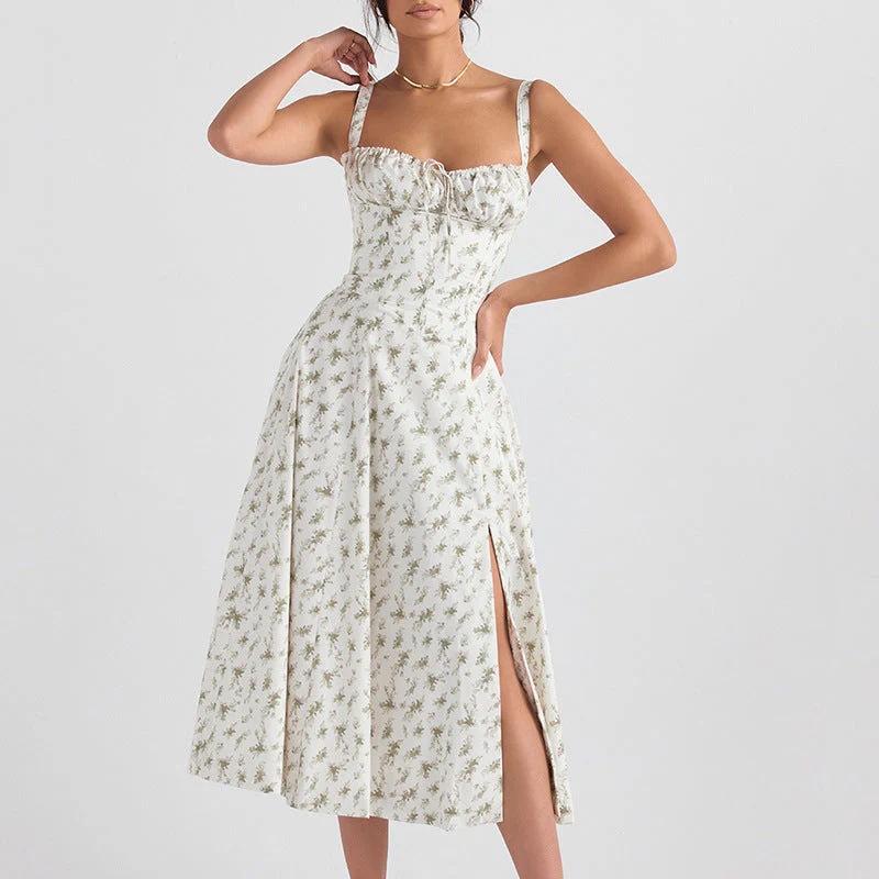 Ladies midi dress – A-line fit – Sleeveless – Floral print – Bow at bustline - Image 6