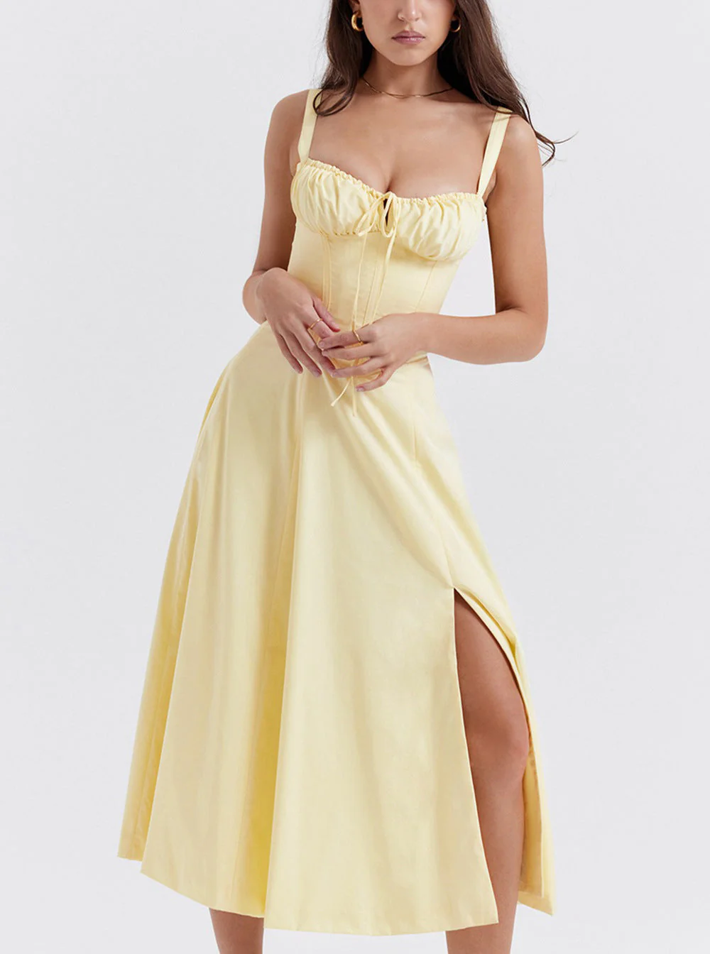 Ladies midi dress – A-line fit – Sleeveless – Floral print – Bow at bustline - Image 9