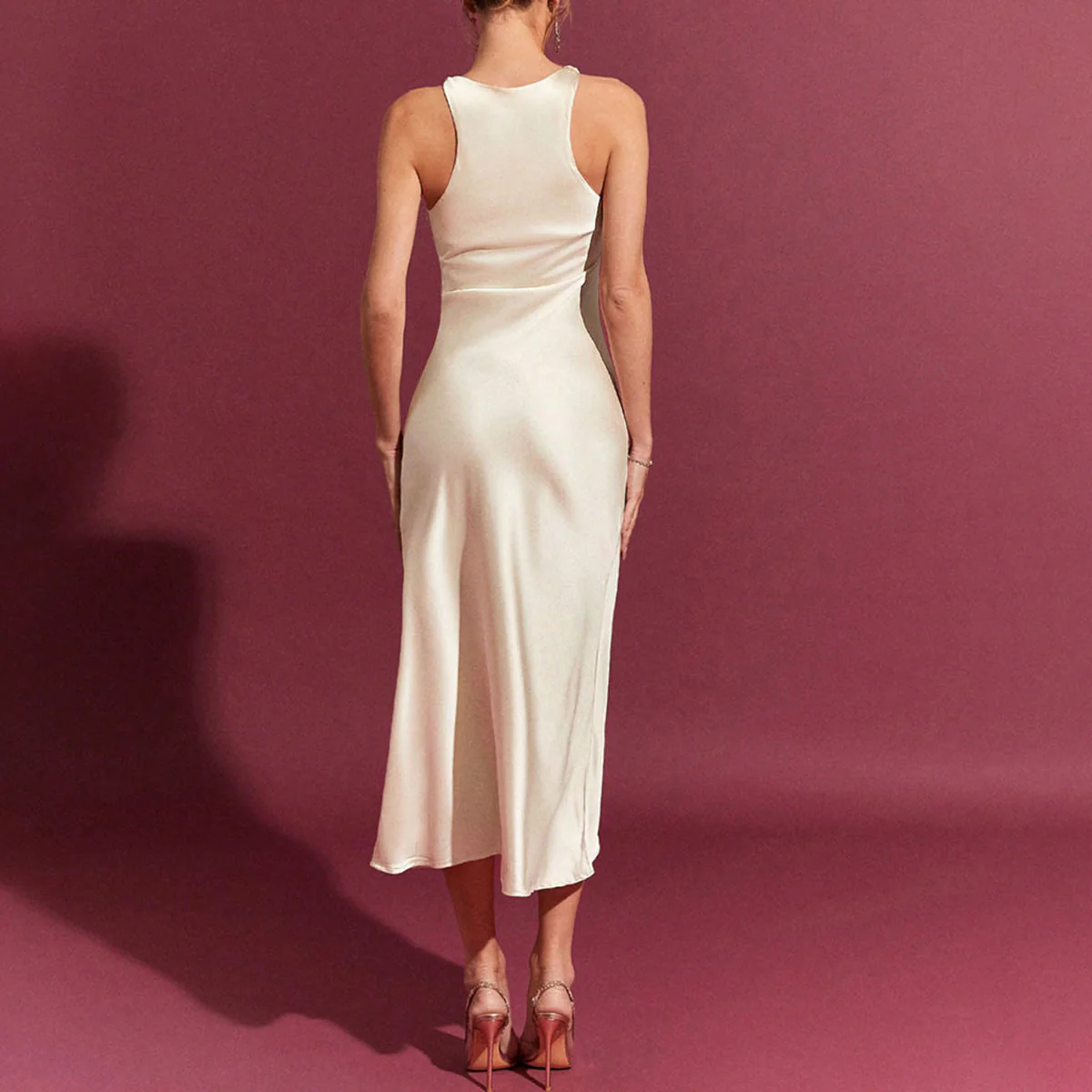 Ladies Midi Dress – Bodycon Fit – Luxurious Fabric – Sleeveless – Elegant Boat Neck - Image 4