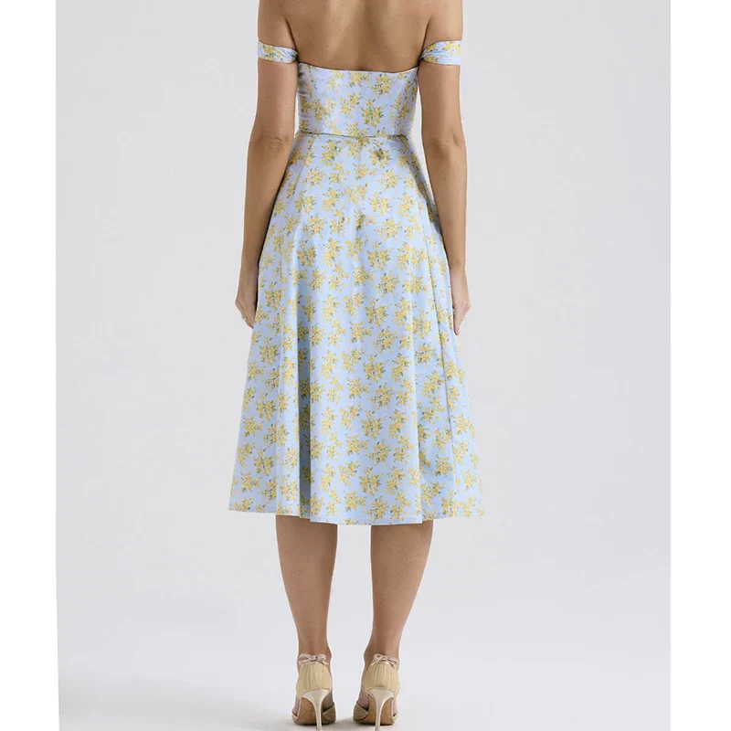 Ladies Midi Dress – Corset Style – Floral Print – Breathable – Split – Wide Straps - Image 5