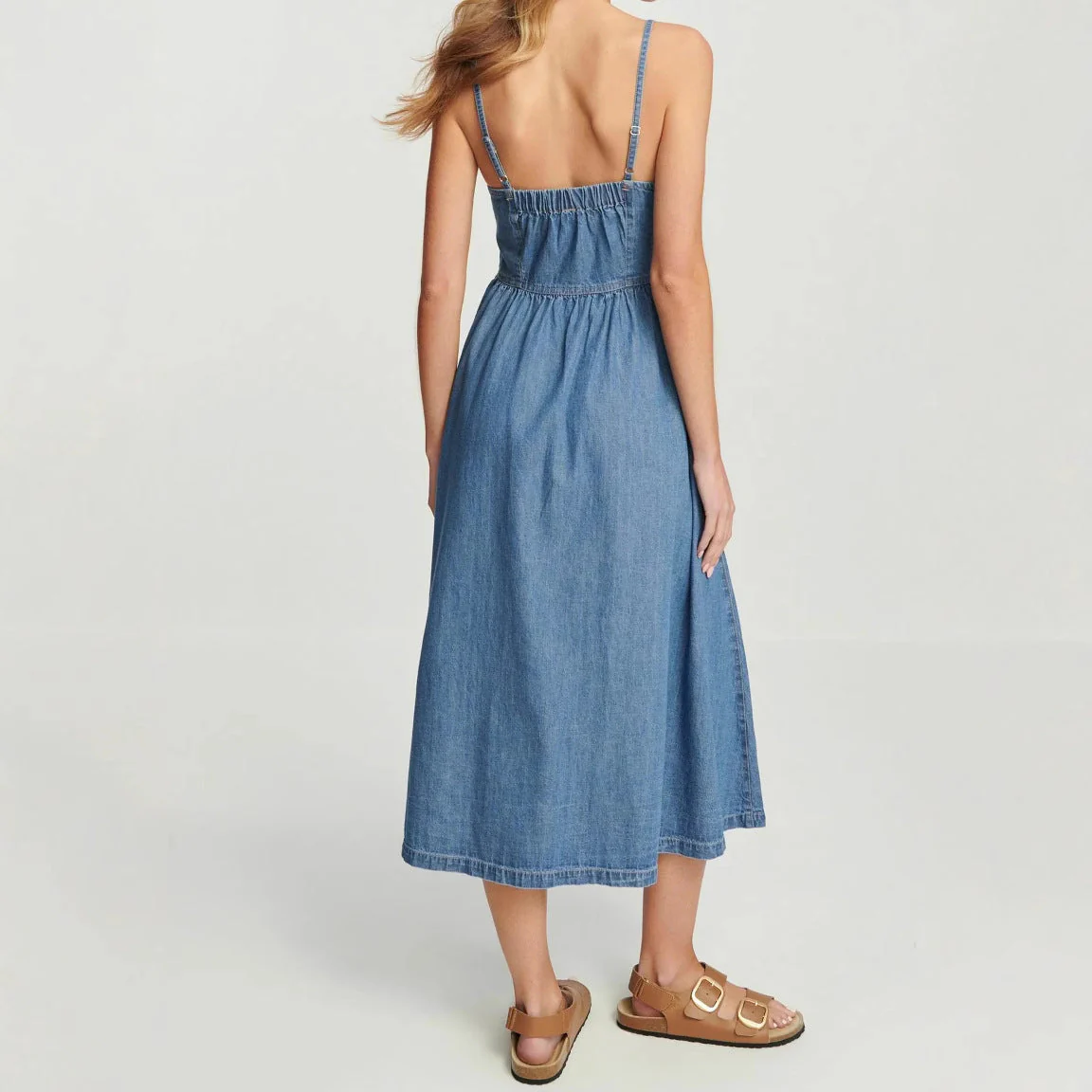 Ladies midi dress – Denim – A-line fit – Adjustable straps – Elastic back - Image 3