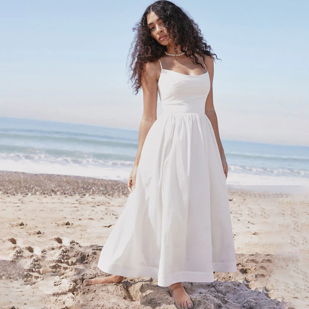 Women's midi dress – Fit and Flare – Pleated skirt – Spaghetti straps – Breathable material - Image 2