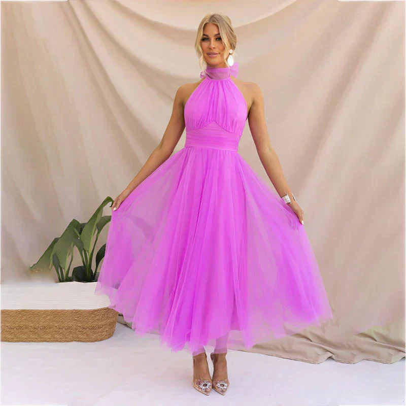 Women's midi dress – Halter neck – Figure-hugging bodice – A-line skirt – Luxury fabric - Image 12