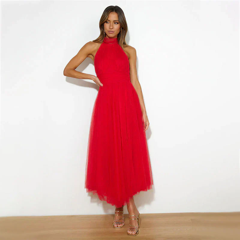 Women's midi dress – Halter neck – Figure-hugging bodice – A-line skirt – Luxury fabric - Image 13