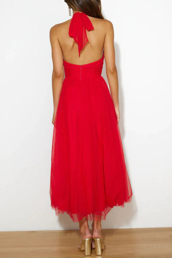 Women's midi dress – Halter neck – Figure-hugging bodice – A-line skirt – Luxury fabric - Image 14